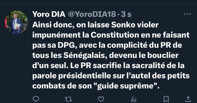 Dr Yoro Dia, ancien Ministre-porte-parole : « Le Président sacrifie la sacralité de la parole présidentielle… »