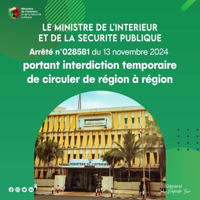 Interdiction de circulation interrégionale les 16 et 17 novembre pour raisons de sécurité