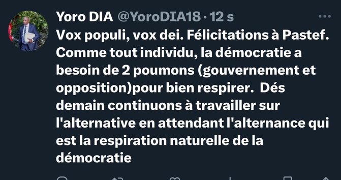 Législatives 2024 : Dr. Yoro Dia, ancien Ministre, félicite Pastef