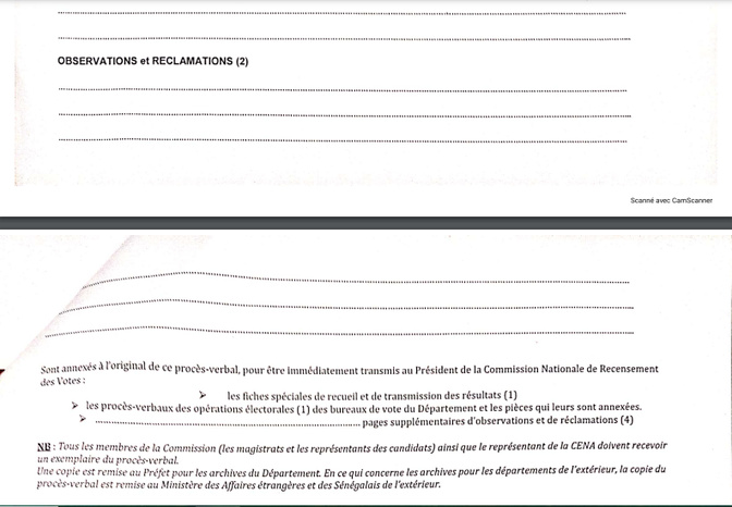 Département de Pikine : Le procès-verbal des opérations électorales