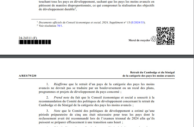 Résolution des Nations unies : Le Sénégal retiré de la liste des pays les moins avancés