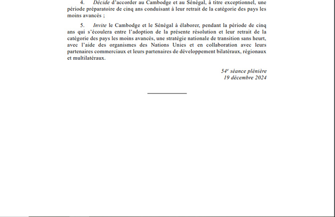 Résolution des Nations unies : Le Sénégal retiré de la liste des pays les moins avancés