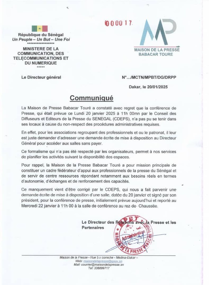 Interdiction de la conférence de presse du CDEPS : La Maison de la Presse donne sa version