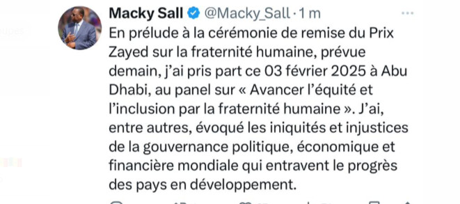 Abu Dhabi : L’ex-Président Macky Sall a pris part au panel sur « Avancer l’équité et l’inclusion par la fraternité humaine »