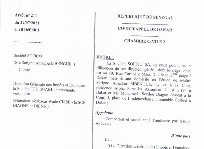 Arret n°211 du 29 juillet 2021-SOFICO contre DGID: Retour sur les faits (Documents)