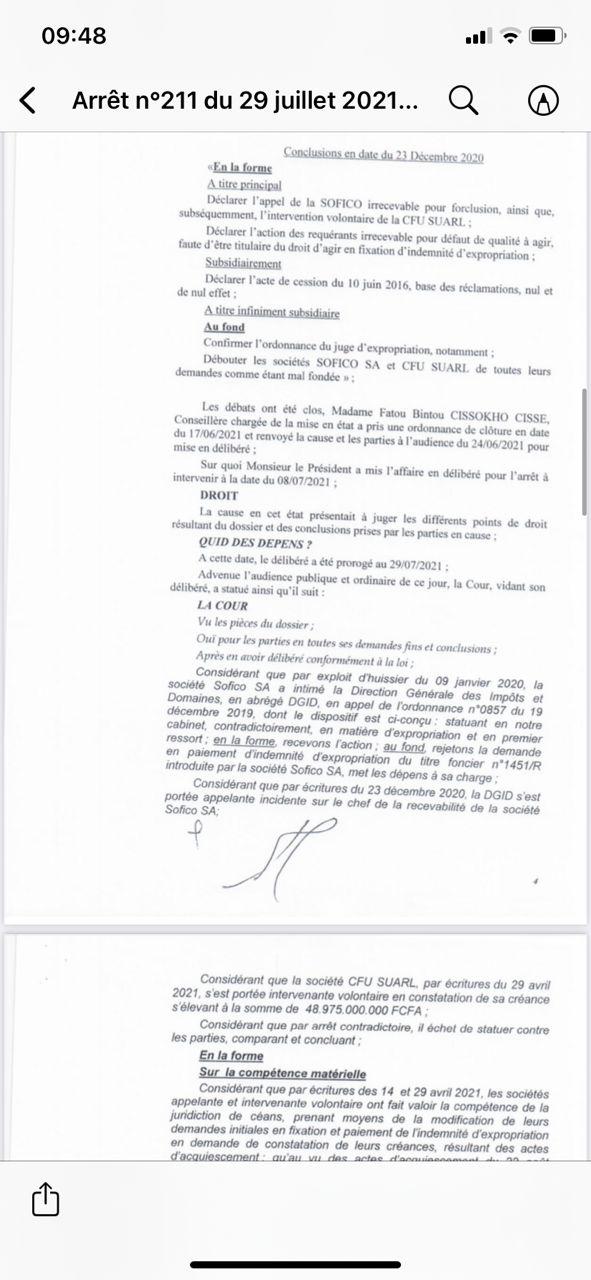 Arret n°211 du 29 juillet 2021-SOFICO contre DGID: Retour sur les faits (Documents)