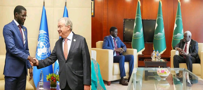 Deuxième journée du 38ᵉ Sommet de l’UA :  Bassirou Diomaye Faye a échangé avec Antonio Guterres et Moussa Faki Mahamat