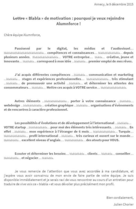 Il écrit "blablabla" sur sa lettre de motivation et décroche un job