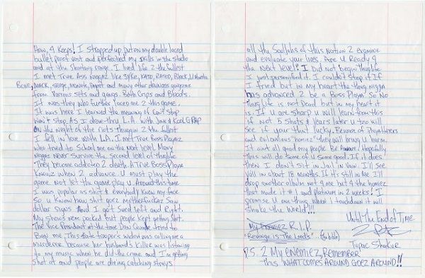 Une lettre écrite à la main de Tupac Shakur en prison vendue à plus de 170.000 $