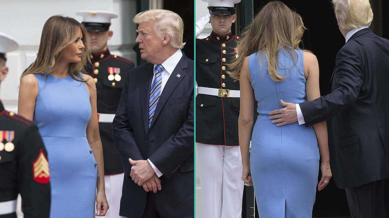 Sapée (sexy) comme jamais PHOTOS, Mela­nia Trump fait sensa­tion avec une robe (très) près du corps lors d’une visite offi­cielle