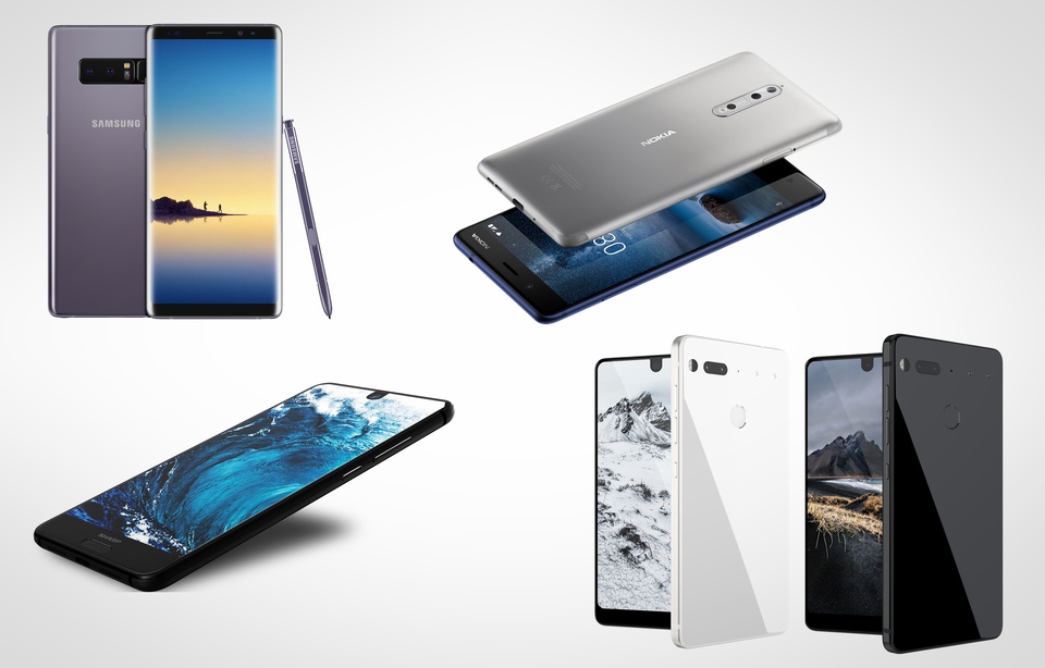 Le Samsung Galaxy Note 8, le Nokia 8, le Sharp Aquos S2 et l'Essential Phone