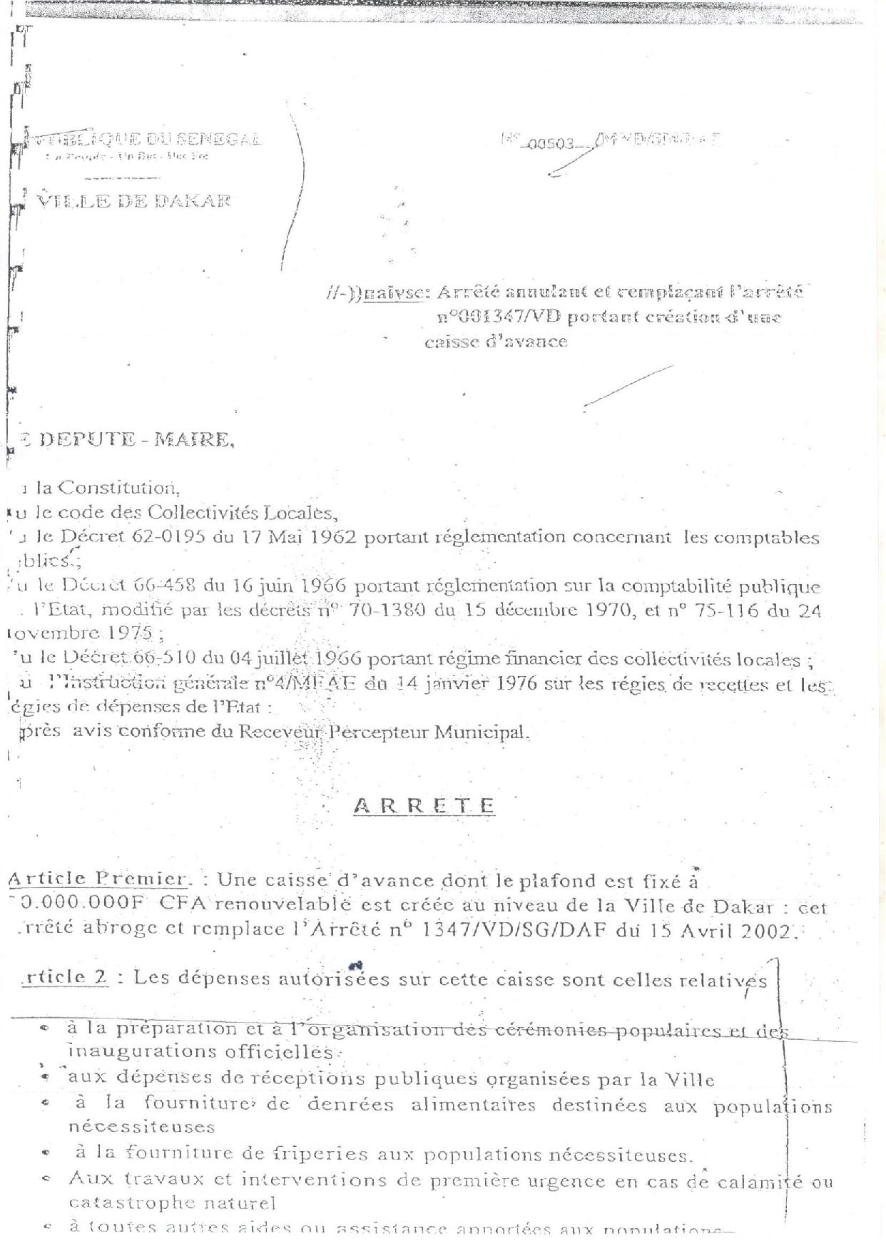 Caisse d’avance Mairie de Dakar : Voici quelques documents d'archives à valeur documentaire signés par l'ancien édile, Mamadou Diop