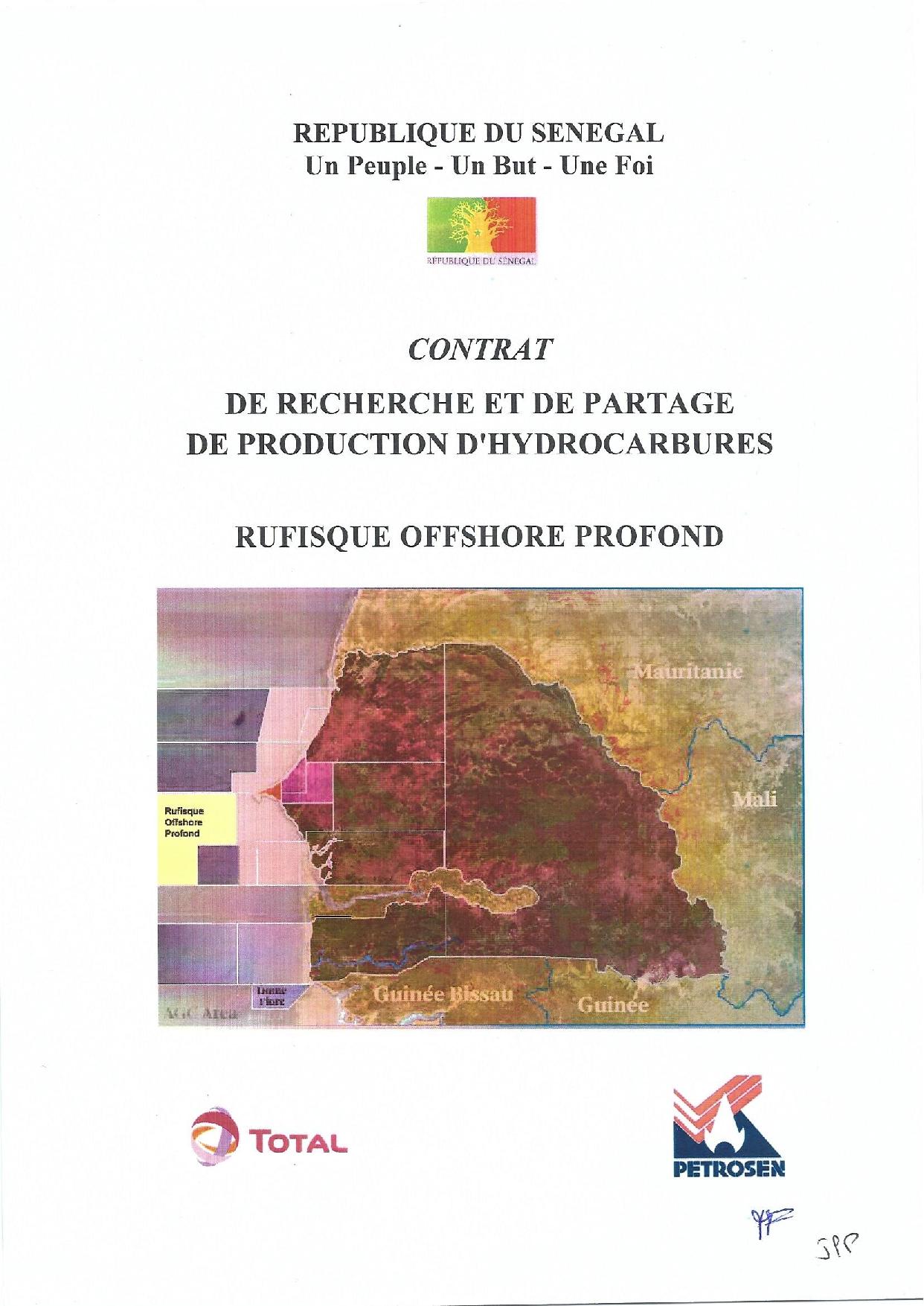 Contrat de recherche et de partage de production d'hydrocarbure " Rufisque Offshore" entre l'Etat du Sénégal et Total (Part 1)