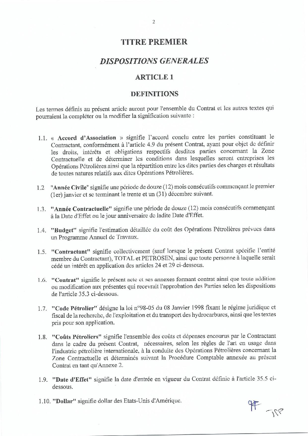 Contrat de recherche et de partage de production d'hydrocarbure " Rufisque Offshore" entre l'Etat du Sénégal et Total (Part 1)