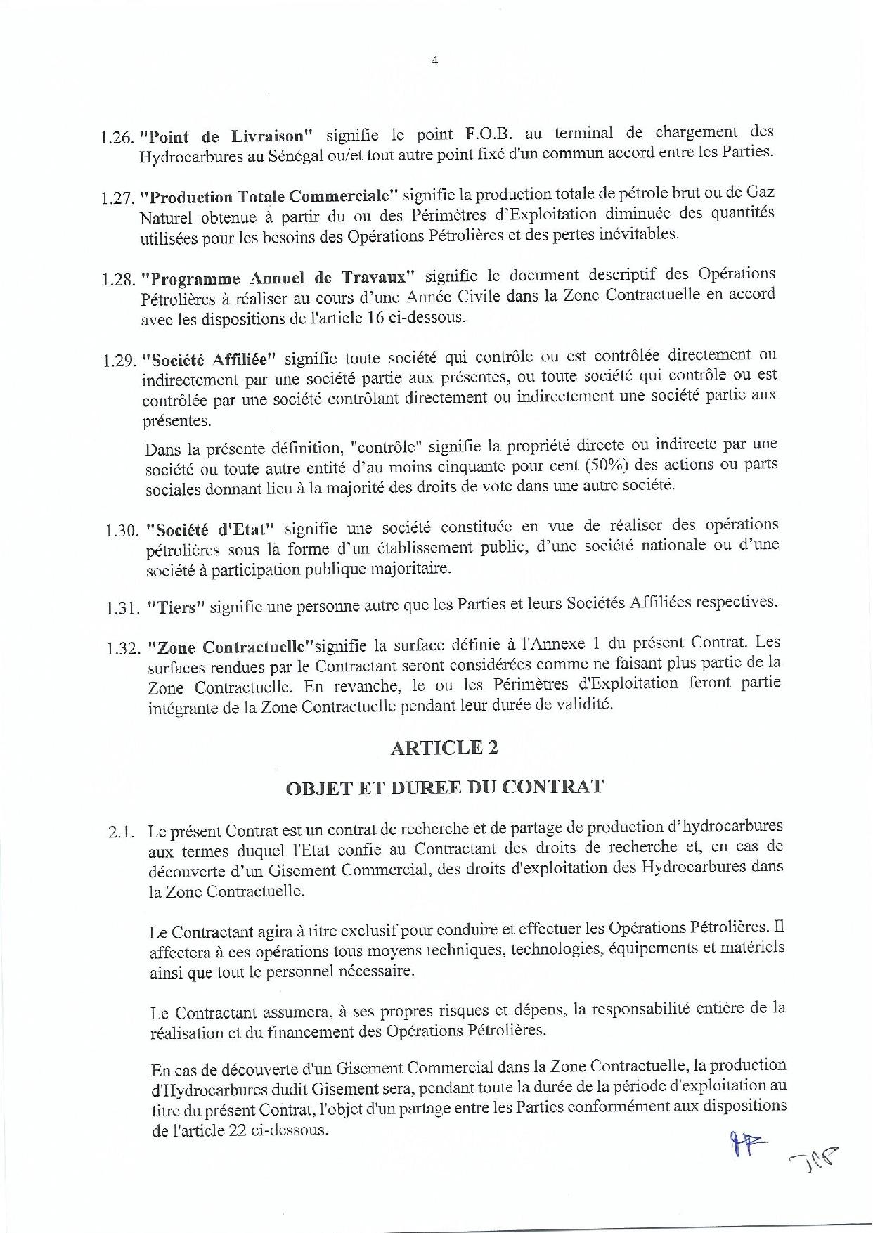 Contrat de recherche et de partage de production d'hydrocarbure " Rufisque Offshore" entre l'Etat du Sénégal et Total (Part 1)