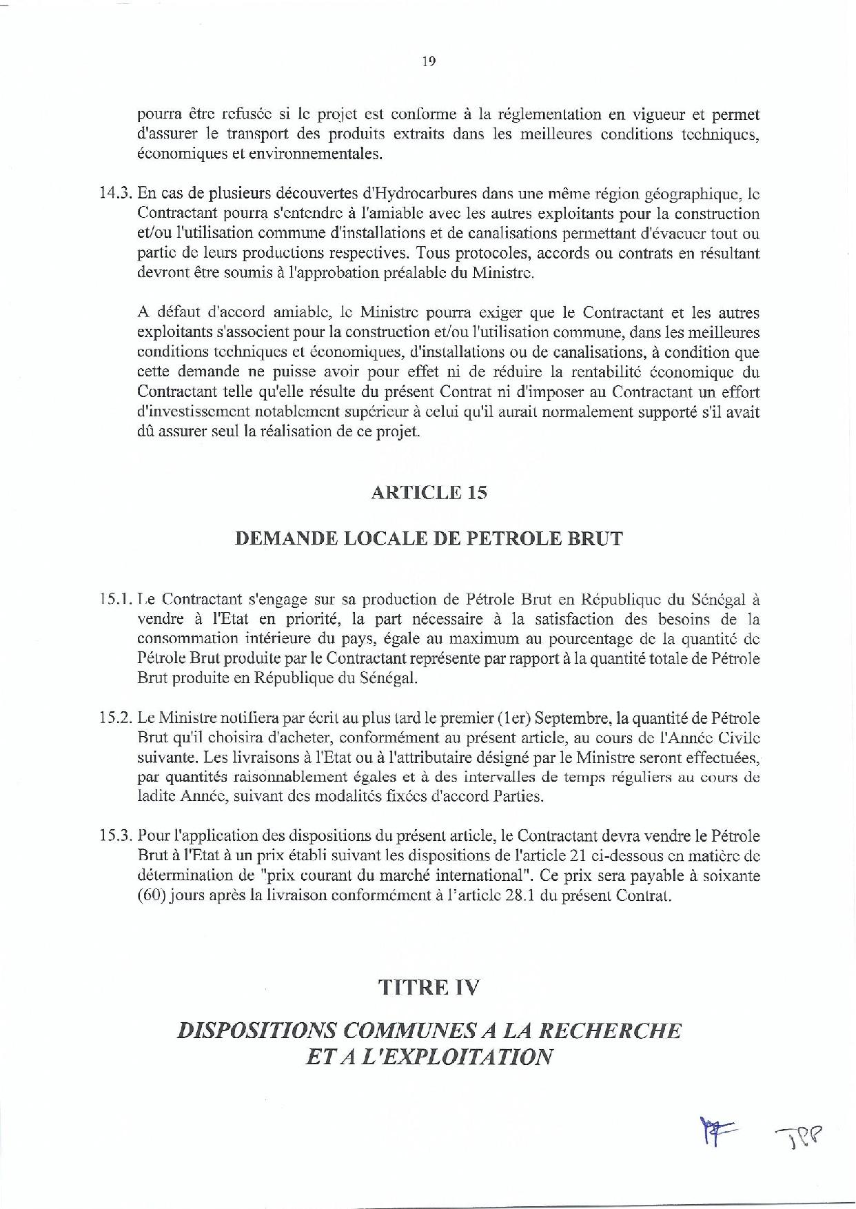 Contrat de recherche et de partage de production d'hydrocarbure " Rufisque Offshore" entre l'Etat du Sénégal et Total (Part 1)