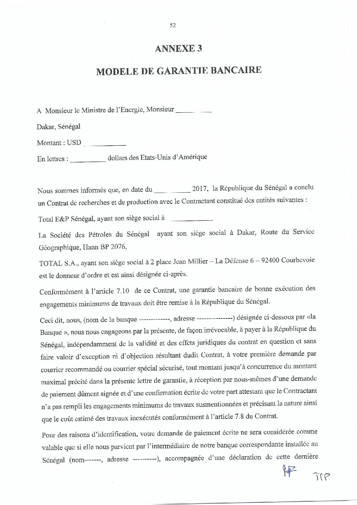 Contrat de recherche et de partage de production d'hydrocarbure " Rufisque Offshore" entre l'Etat du Sénégal et Total (Part 3 et fin)