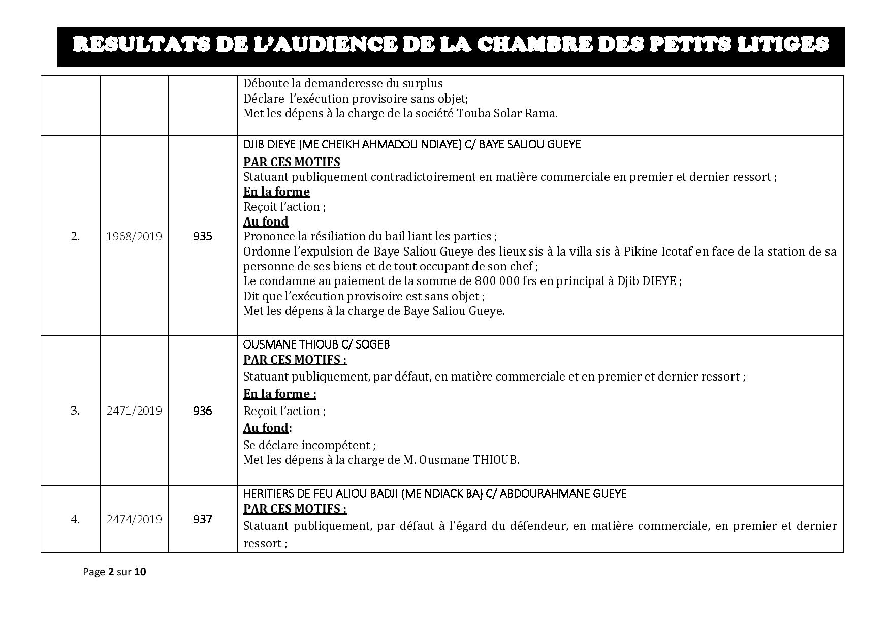 Tribunal du Commerce : Délibérés des Audiences de ce mardi 2 juillet 2019