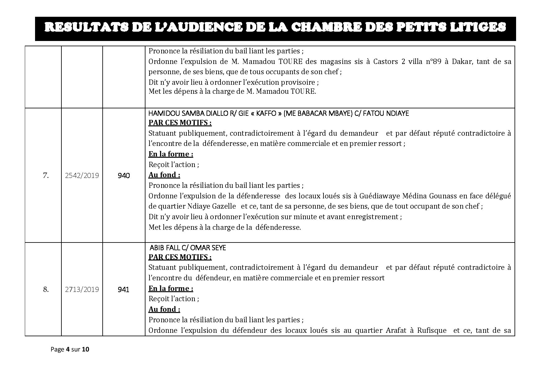 Tribunal du Commerce : Délibérés des Audiences de ce mardi 2 juillet 2019