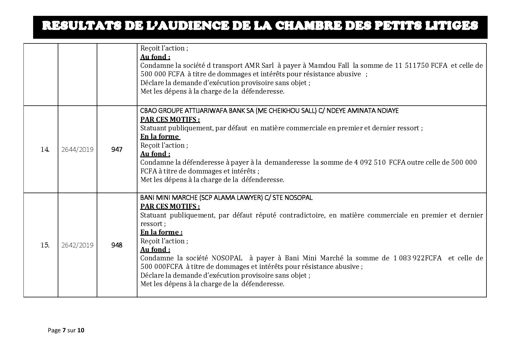 Tribunal du Commerce : Délibérés des Audiences de ce mardi 2 juillet 2019