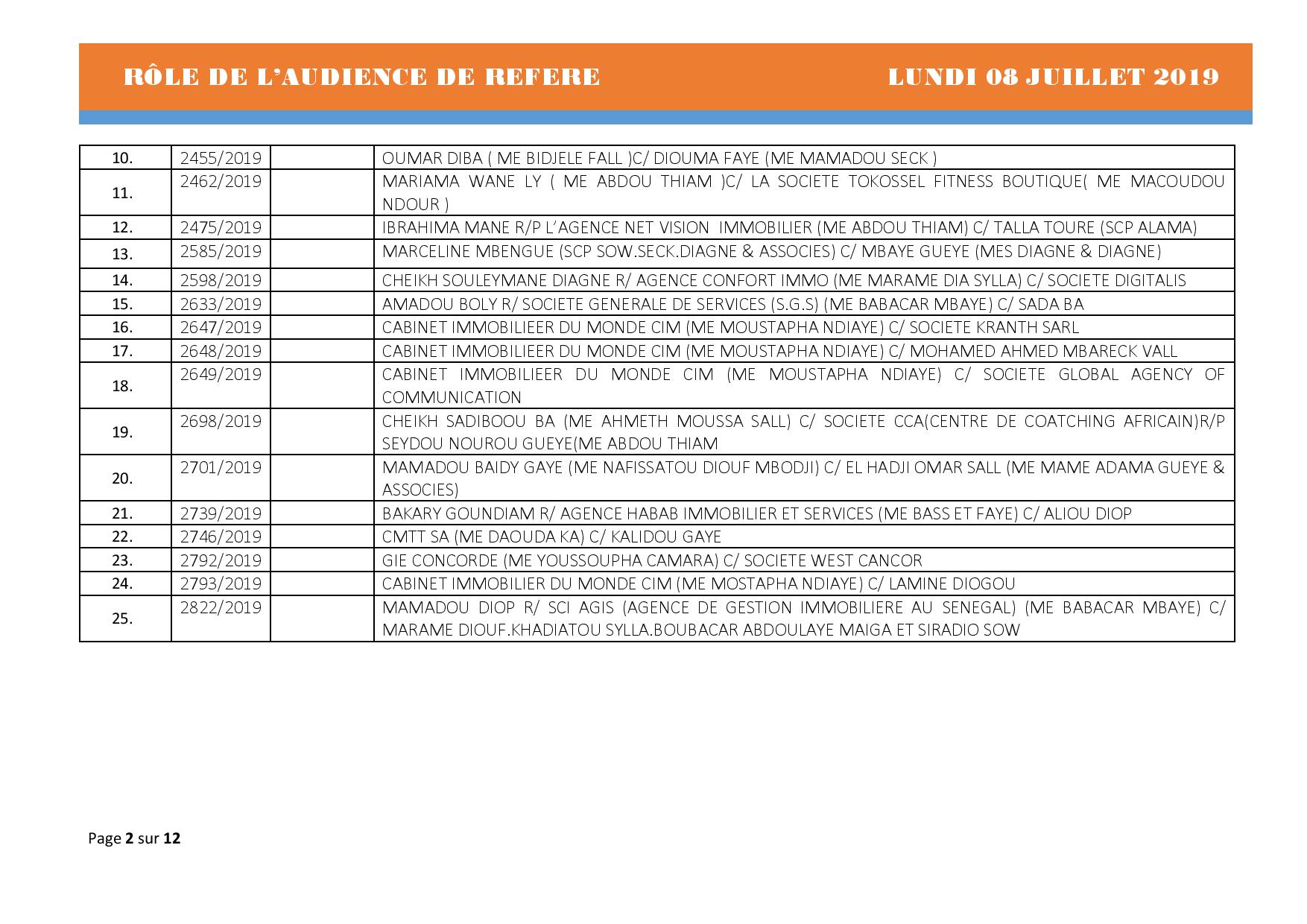 Tribunal du Commerce: Audiences des Référés de ce lundi 8 juillet 2019