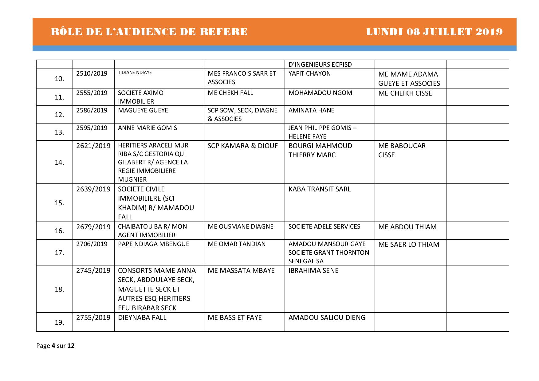 Tribunal du Commerce: Audiences des Référés de ce lundi 8 juillet 2019