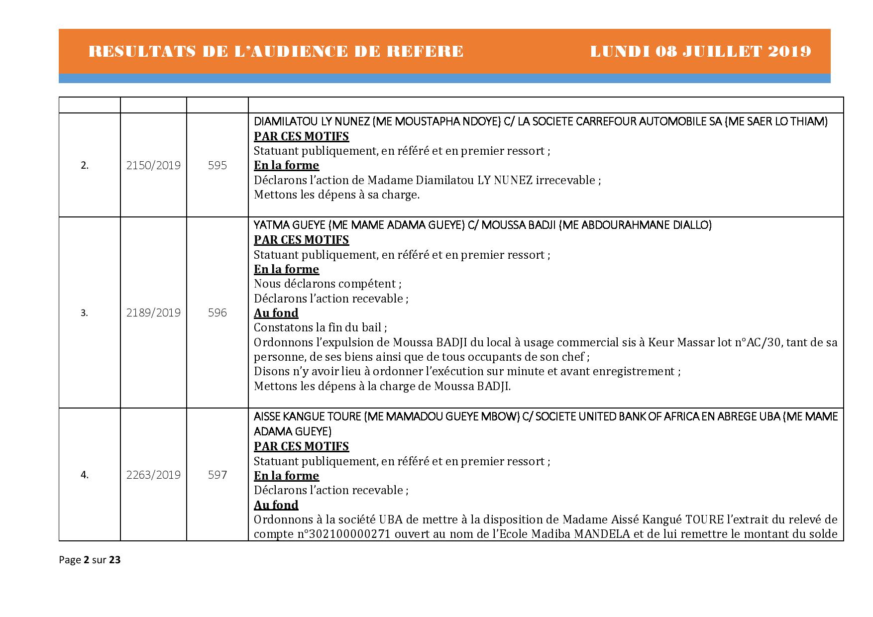 Tribunal du Commerce: Délibérés Audiences des Référés du lundi 8 juillet 2019