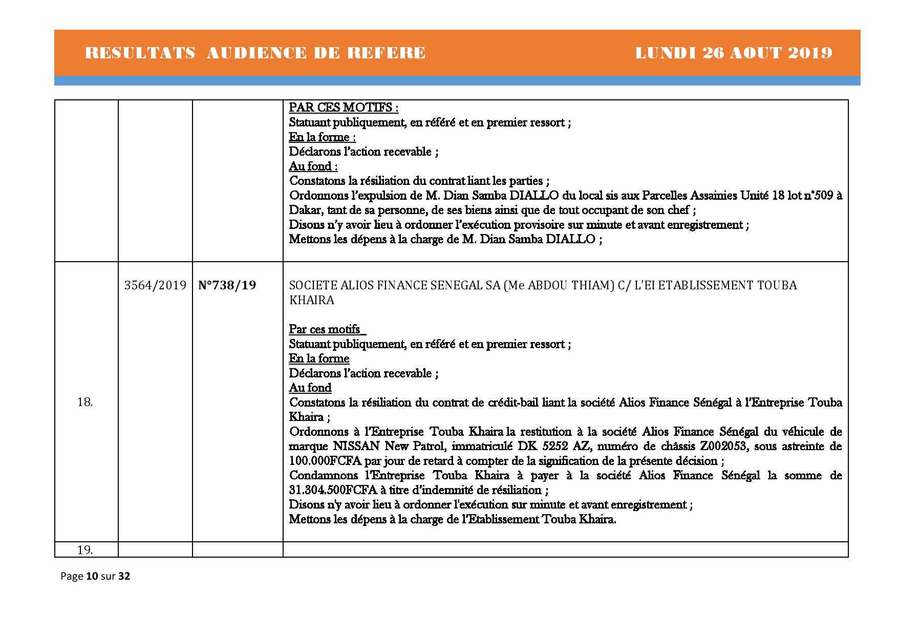 Tribunal du Commerce: Délibérés Audiences des Référés du lundi 26 août 2019