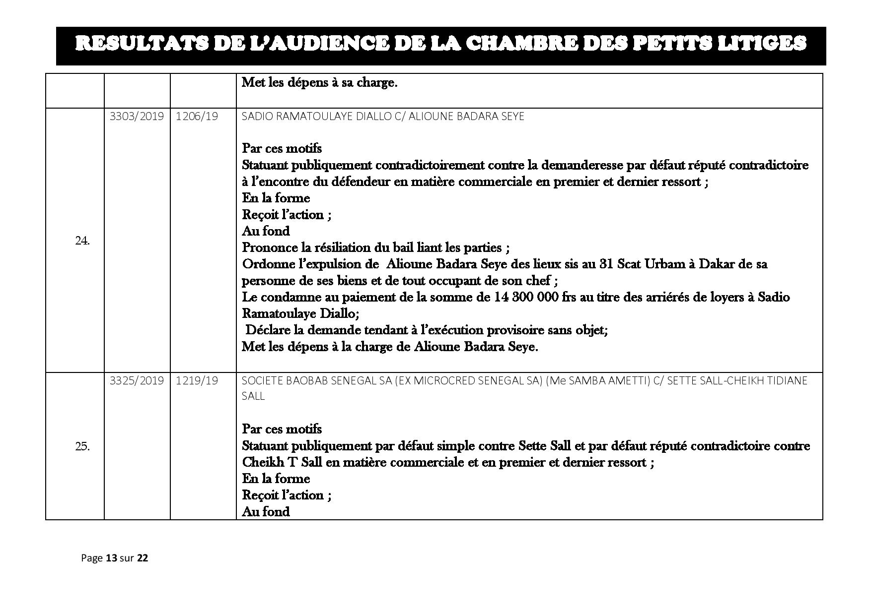 Tribunal du Commerce: Délibérés des Audiences du mardi 20 août 2019