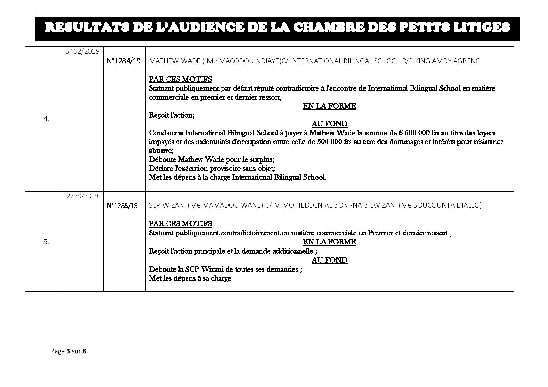 Tribunal du Commerce: Délibérés des Audiences du mardi 27 août 2019