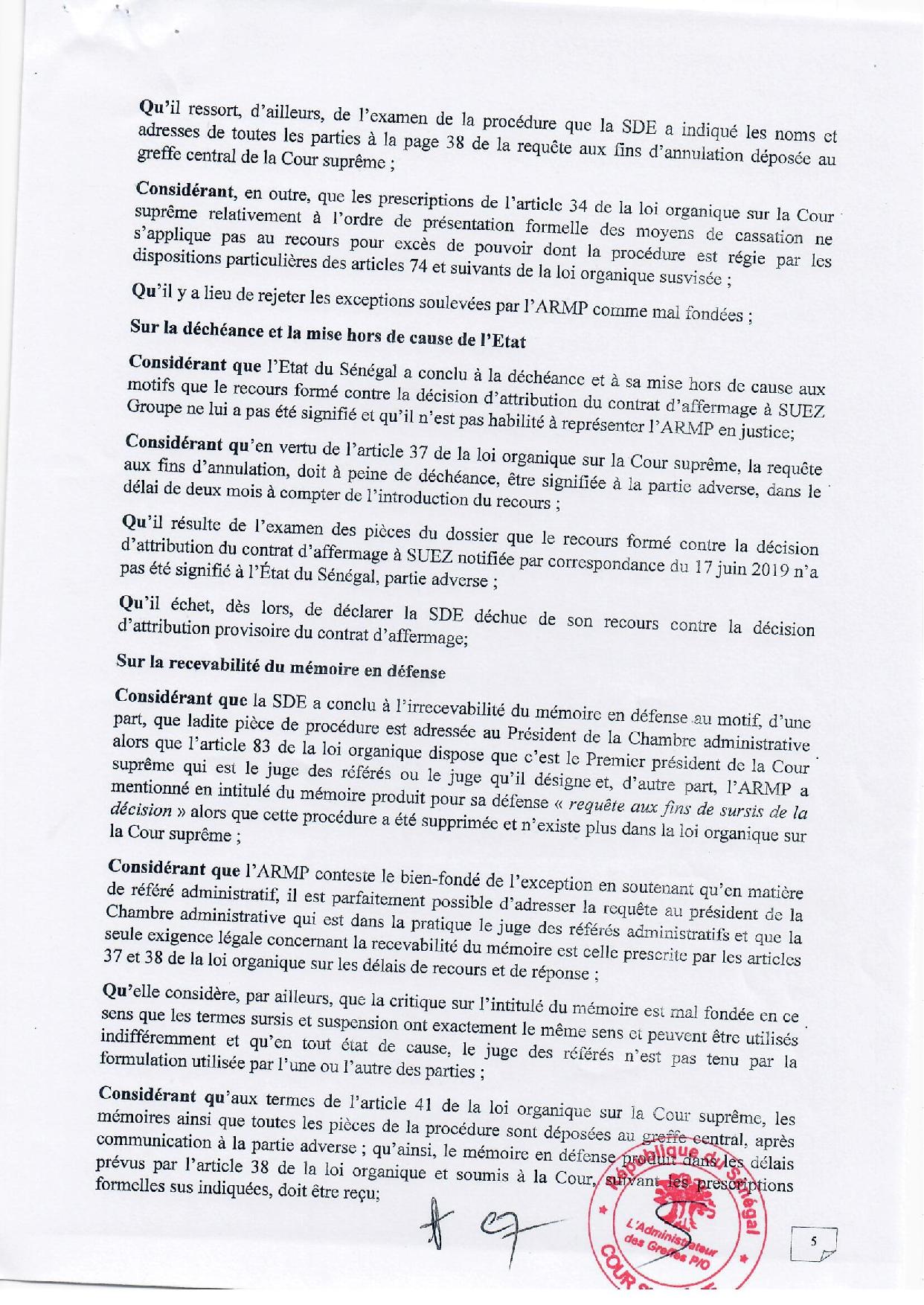 Contrat d’affermage de l’eau : lisez l’intégralité de l’arrêt rendu par la Cour suprême qui déboute  la SDE