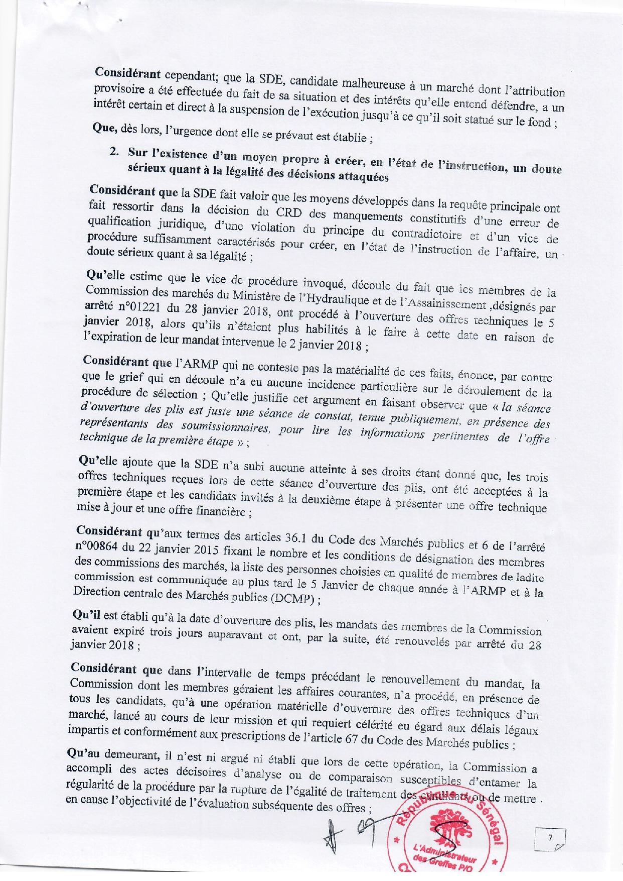 Contrat d’affermage de l’eau : lisez l’intégralité de l’arrêt rendu par la Cour suprême qui déboute  la SDE