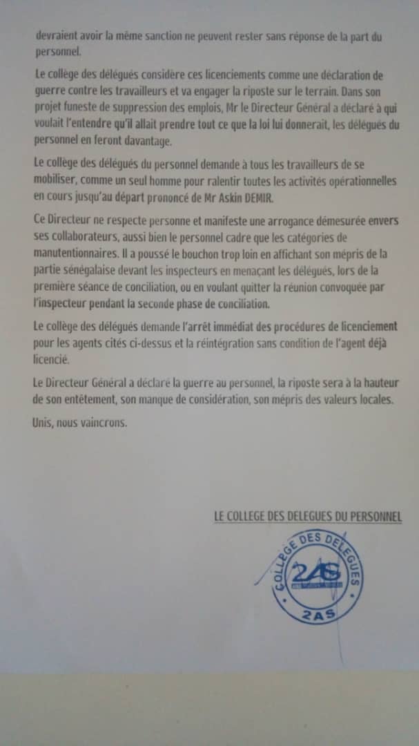 Bras de fer continu à 2AS: le Collège des délégués étale la « Déclaration de guerre » de leur Directeur général, Askin Demir