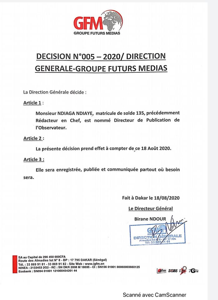 Remue ménage à GFM - Après ABF et Pape Samba Diarra, Ndiaga Ndiaye devient le nouveau Dirpub de l'Observateur