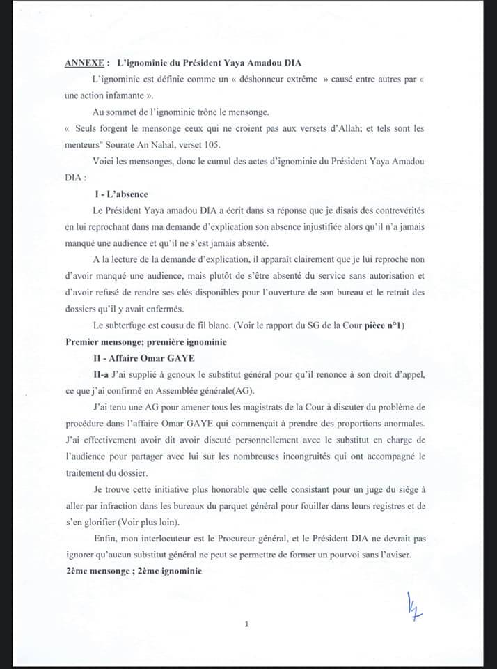 Accusations de corruption: Le juge Ousmane Kane répond au juge Yaya Amadou Dia et donne sa version des faits