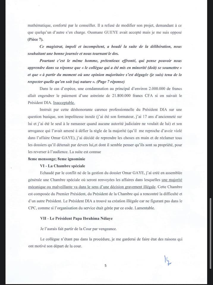 Accusations de corruption: Le juge Ousmane Kane répond au juge Yaya Amadou Dia et donne sa version des faits