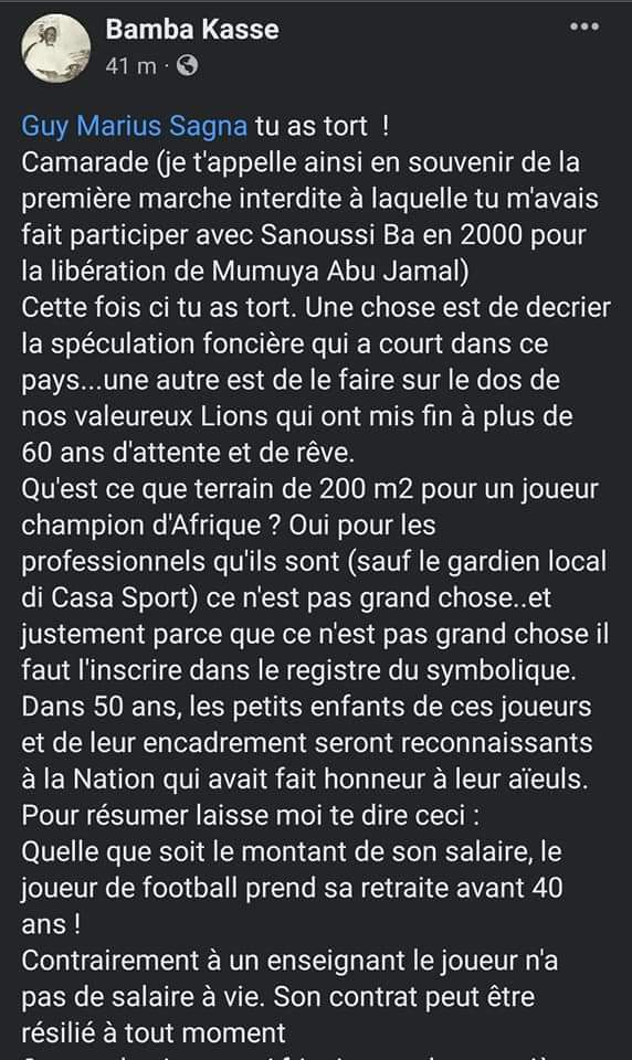 Guy Marius Sagna à Macky Sall: "Ne donnez pas de terrains aux "Lions" qui..."