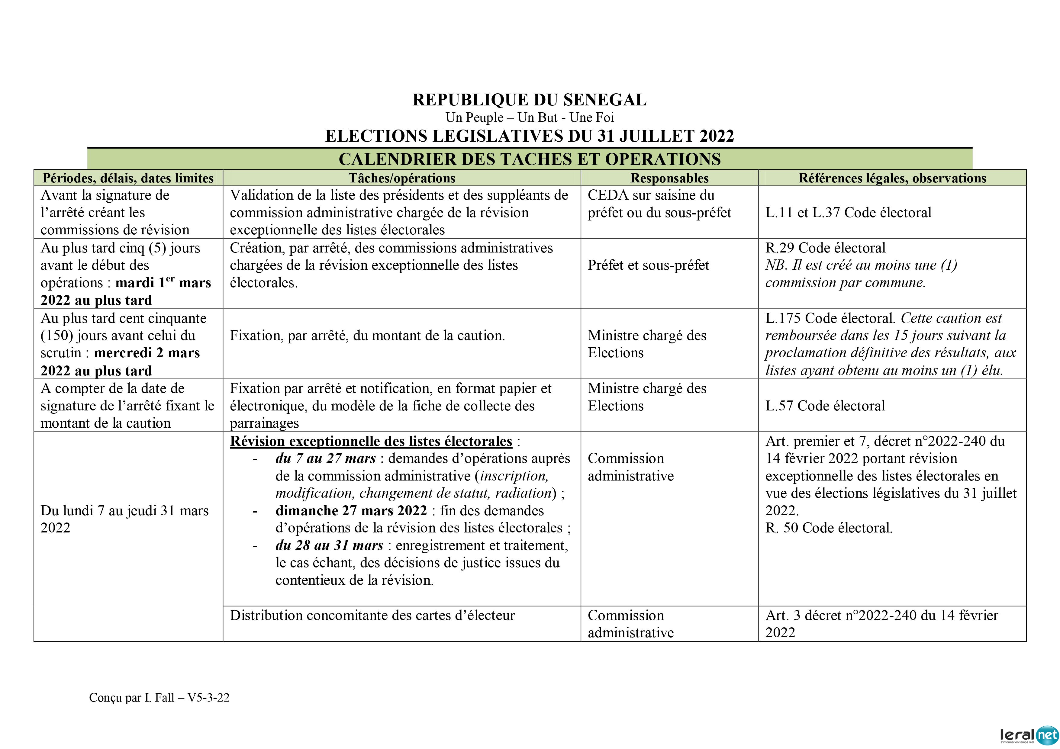 Législatives du 31 juillet 2022 - Le calendrier de A à Z