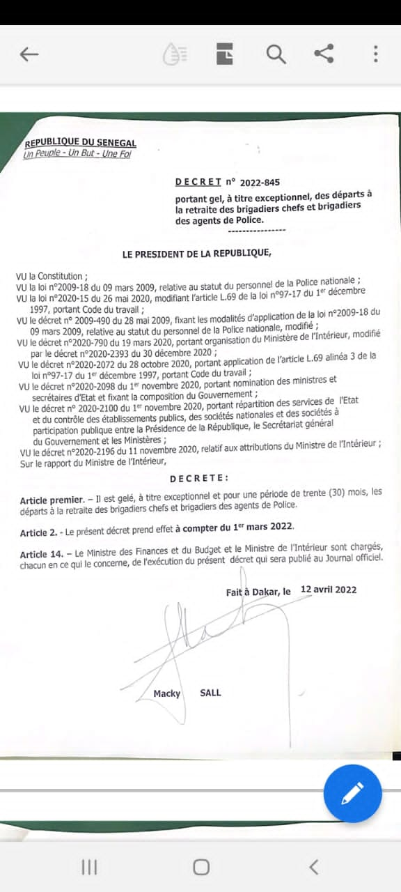 Police / Gel des départs à la retraite des Brigadiers Chefs : Pourquoi Macky Sall a pris une telle mesure ?