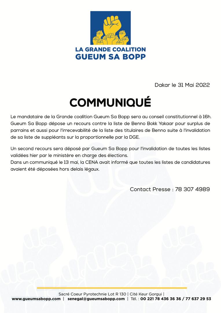 Législatives 2022 : Gueum Sa Bopp au Conseil constitutionnel à 16h, pour contester la liste de BBY