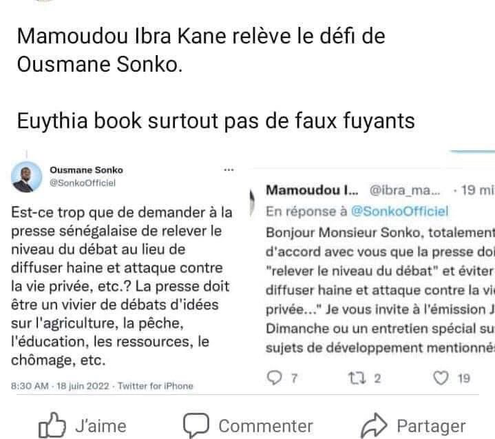 Ousmane Sonko veut un niveau "élevé" de la presse, Mamadou Ibra Kane l'invite à une émission ou à...