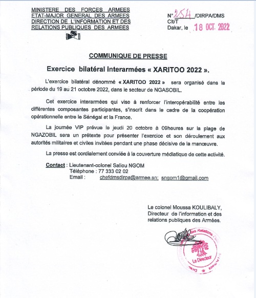 Ngazobil: L’armée sénégalaise tiendra du 19 au 21 octobre, un exercice bilatéral « Xaritoo 2022 »