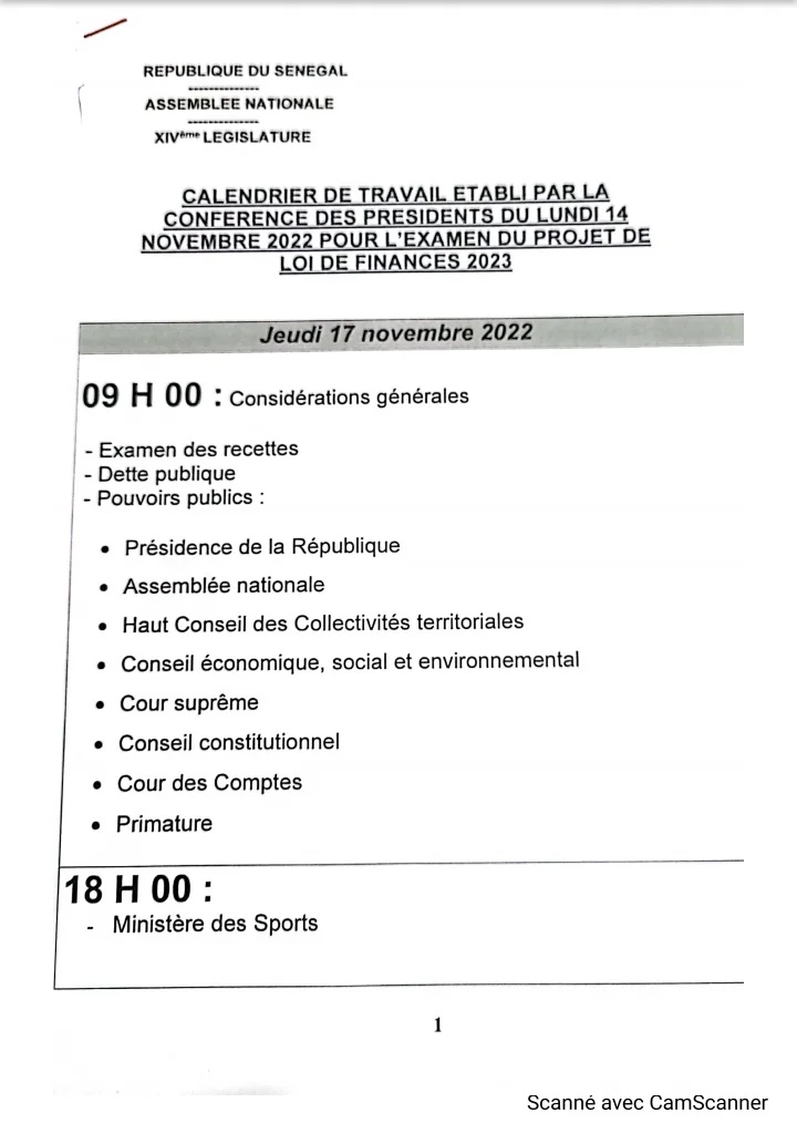 Marathon budgétaire : Le programme des plénières (Documents)