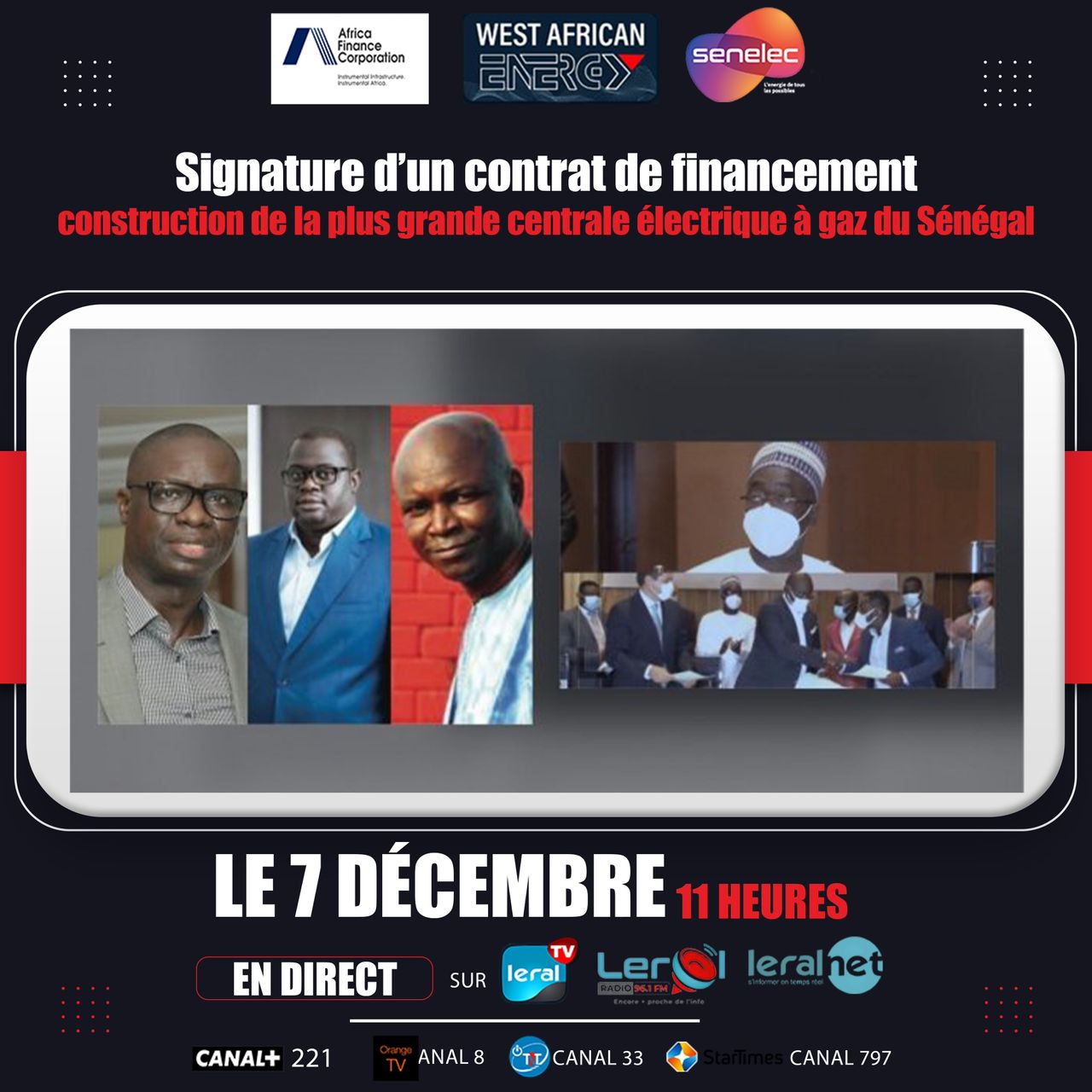 Construction de la plus grande centrale électrique à gaz du Sénégal : La signature d’un contrat de financement de 330 millions d’euros en Direct sur Leral TV