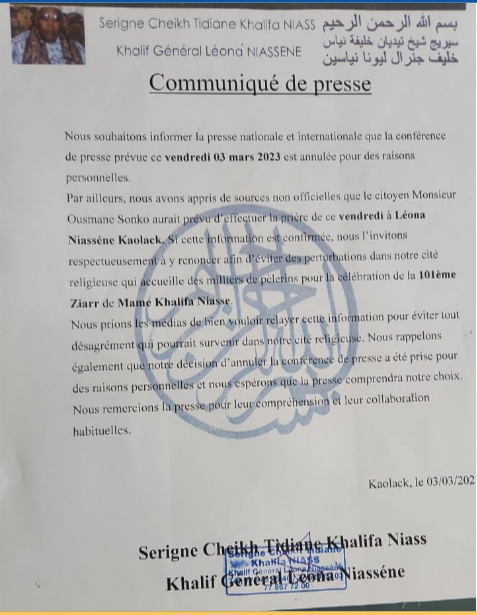 Leona Niassene: Ousmane Sonko invité à renoncer à la prière du vendredi dans la ville sainte