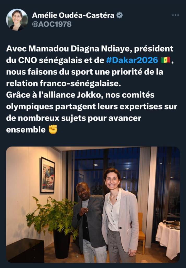 L'Alliance Jokko s’étend : Mamadou Diagna Ndiaye, président du CNOSS et Mme Amélie Oudéa-Castéra, en relation pour des lendemains meilleurs