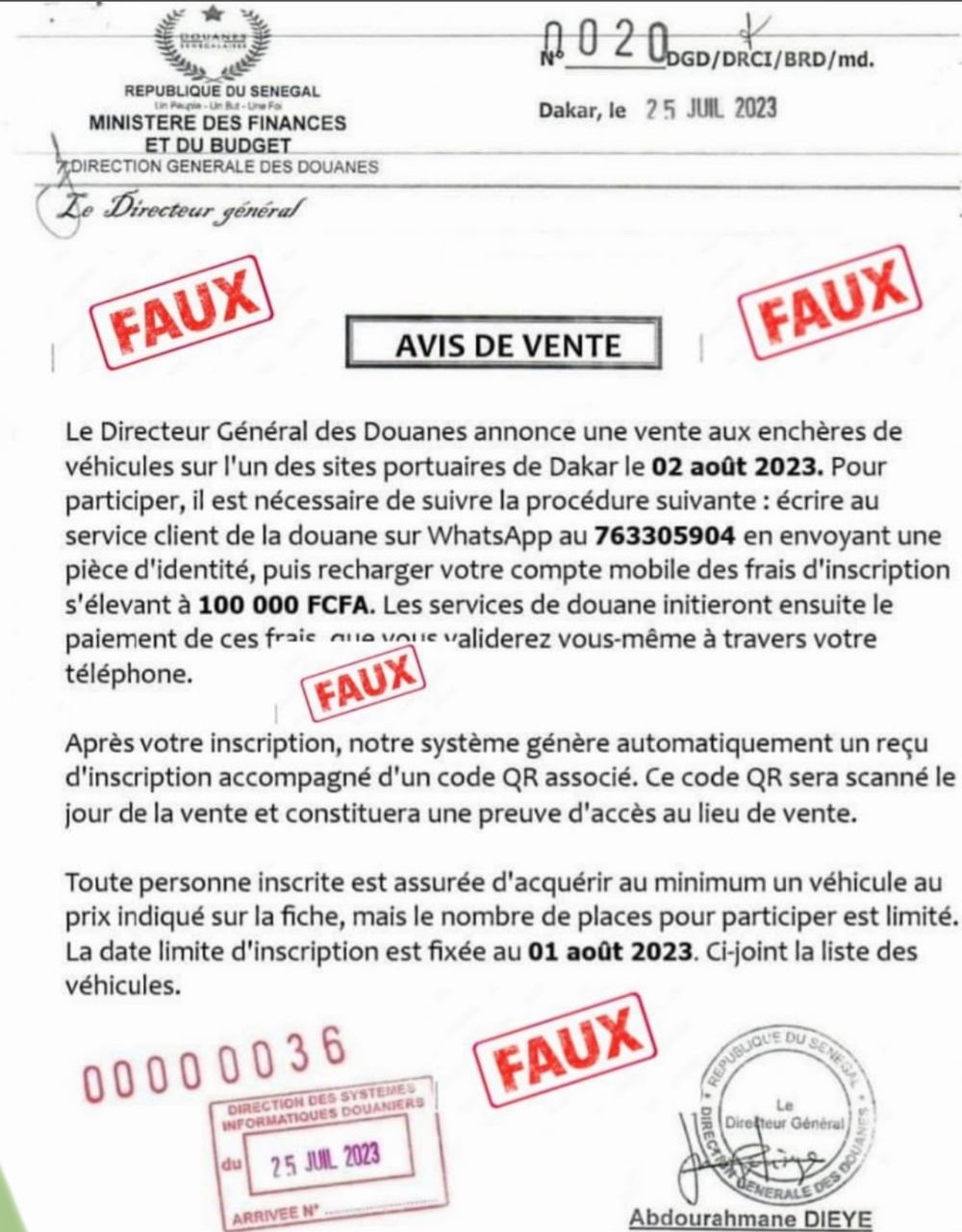 Alerte arnaque ! Des individus ciblent la douane sénégalaise et des véhicules du port de Dakar, pour s’enrichir