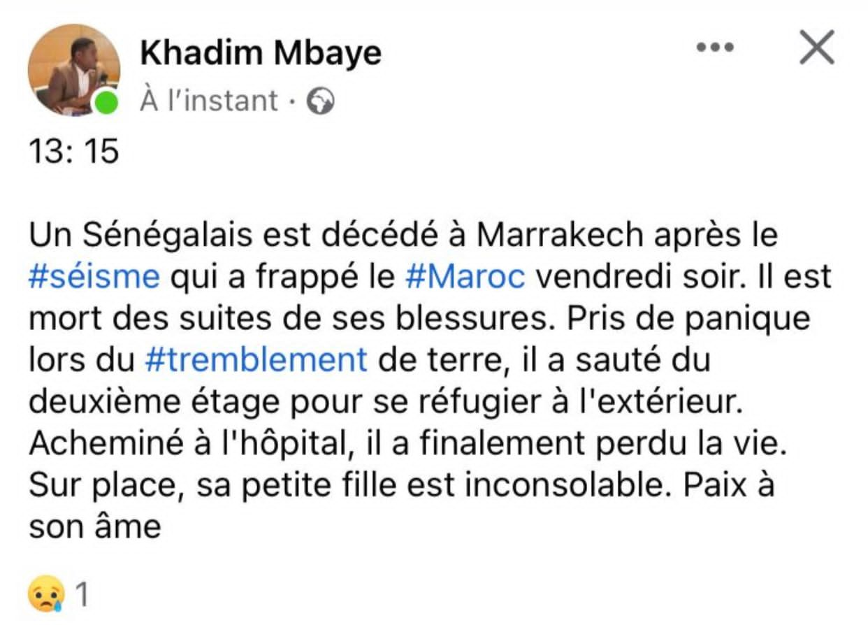 Maroc: Un Sénégalais est décédé à Marrakech après le séisme