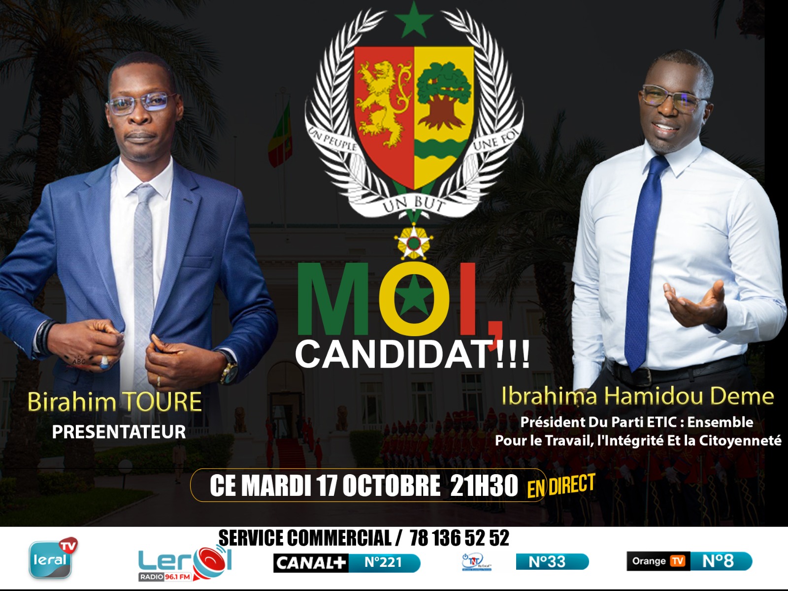 Leral TV: L’émission politique “MOI, CANDIDAT !!!”, recevra l’ex-magistrat, Ibrahima Hamidou Dème, président du parti ETIC, ce mardi