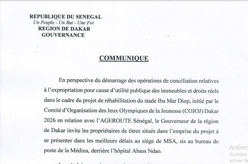 Cojoj Dakar 2026: Les propriétaires de titres sur l’emprise du Stade Iba Mar Diop, invités à se signaler au siège du MSA